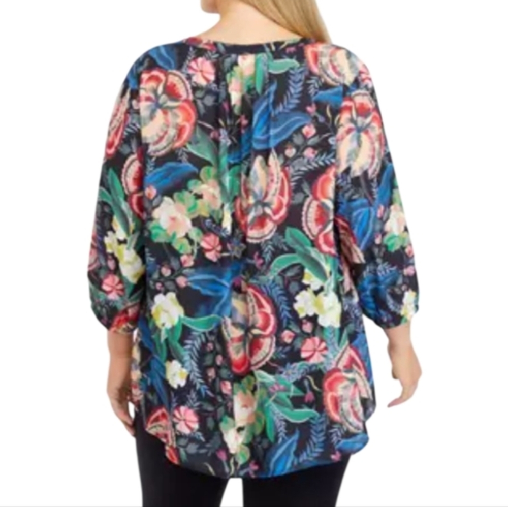 Tahari Floral Print Black Blue Pink Women's Top Plus Size 2X New - Picture 5 of 11